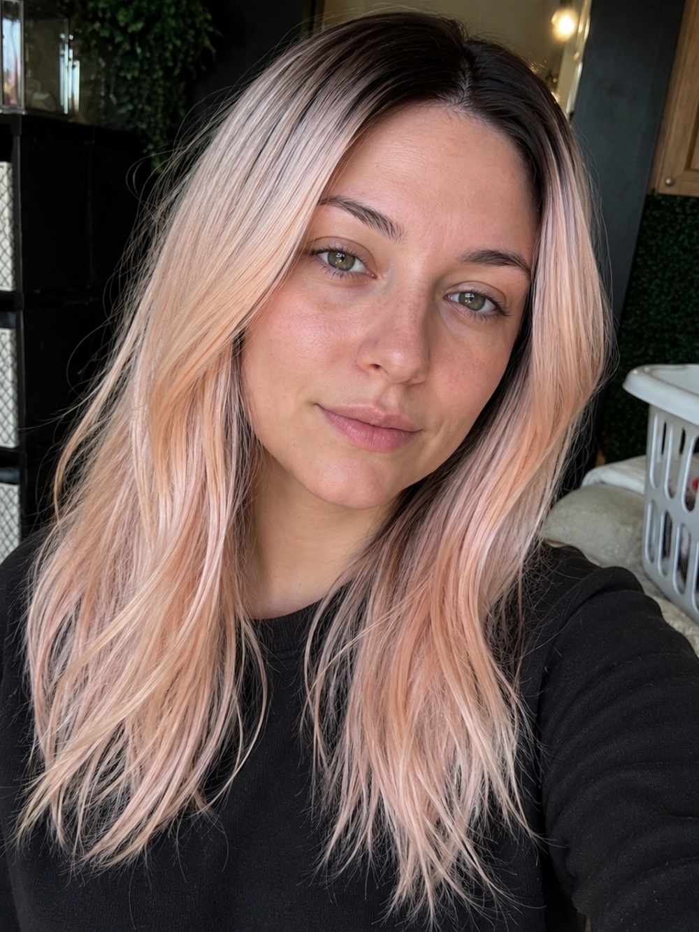 CSC Luxury apricot Long Layered Lace Front Wig in Rose Blonde Ombre